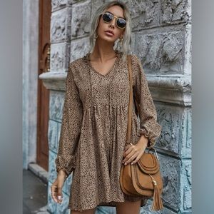 EMERY ROSE Dalmatian Print short Smock Dress khaki summer casual cottagecore